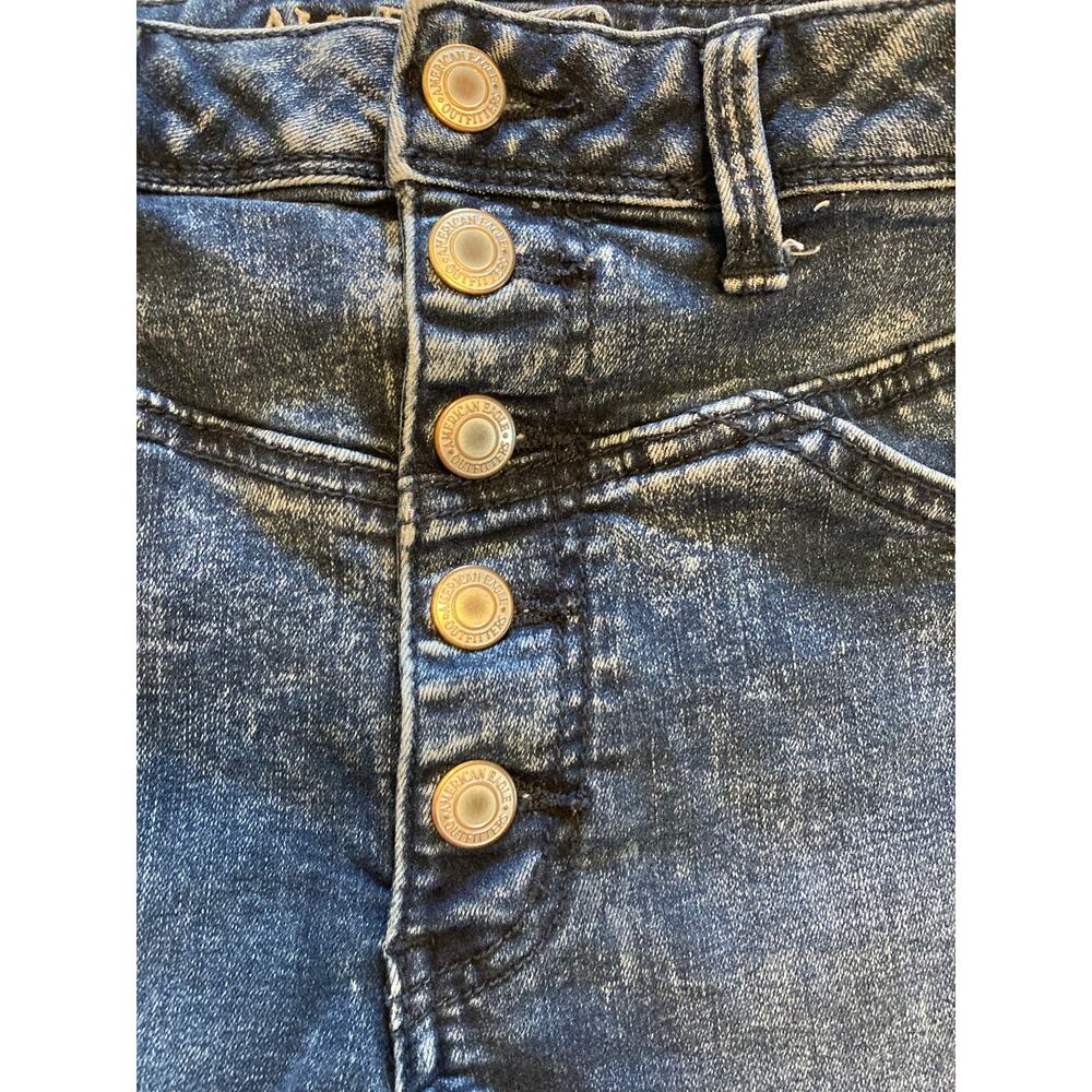 American Eagle blue denim jean cut off shorts, superstretch button front, size 4 - Picture 8 of 10